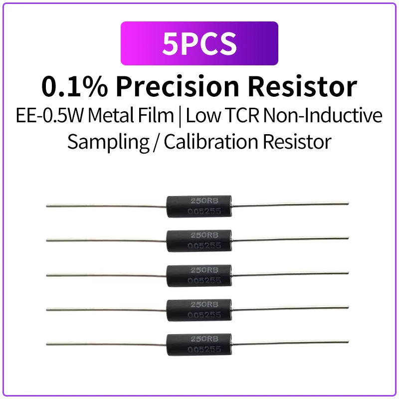 5PCS 0.5W 1/2W High Precision Resistor 0.1% 1R-10MR Non Inductive Low TCR Metal Film Sampling Calibration Resistor