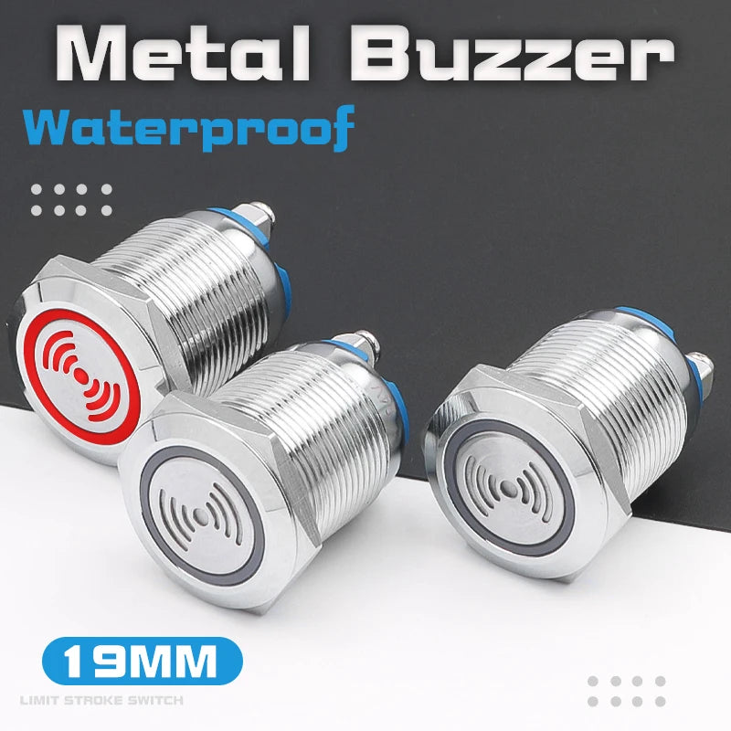 19mm Metal Buzzer Stainless Steel Waterproof IP67 Red LED High Decibel DB Sound And Light Alarm Intermittent Flash 12V 24V