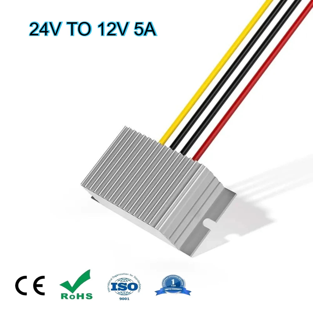 24V to 12V 1A 2A 3A 4A 5A 60W Buck Model Converter Stabilizer DC-DC Step Down Voltage Regulator Model Power for Cars Waterproof