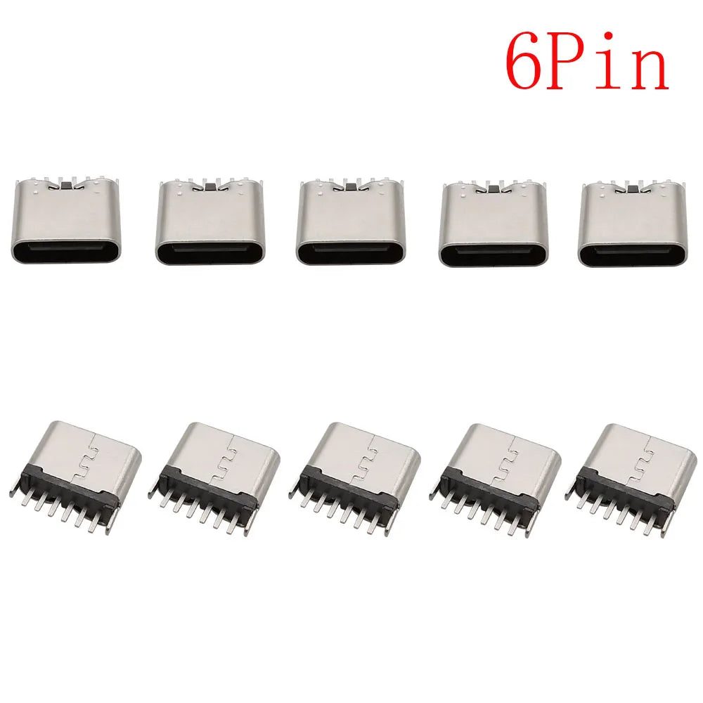 10Pcs USB Connector Type C Female Charging Port Jack 2P/6P/16P/24 Pin Soldering PCB SMD SMT DIY USB-C Socket Adapter