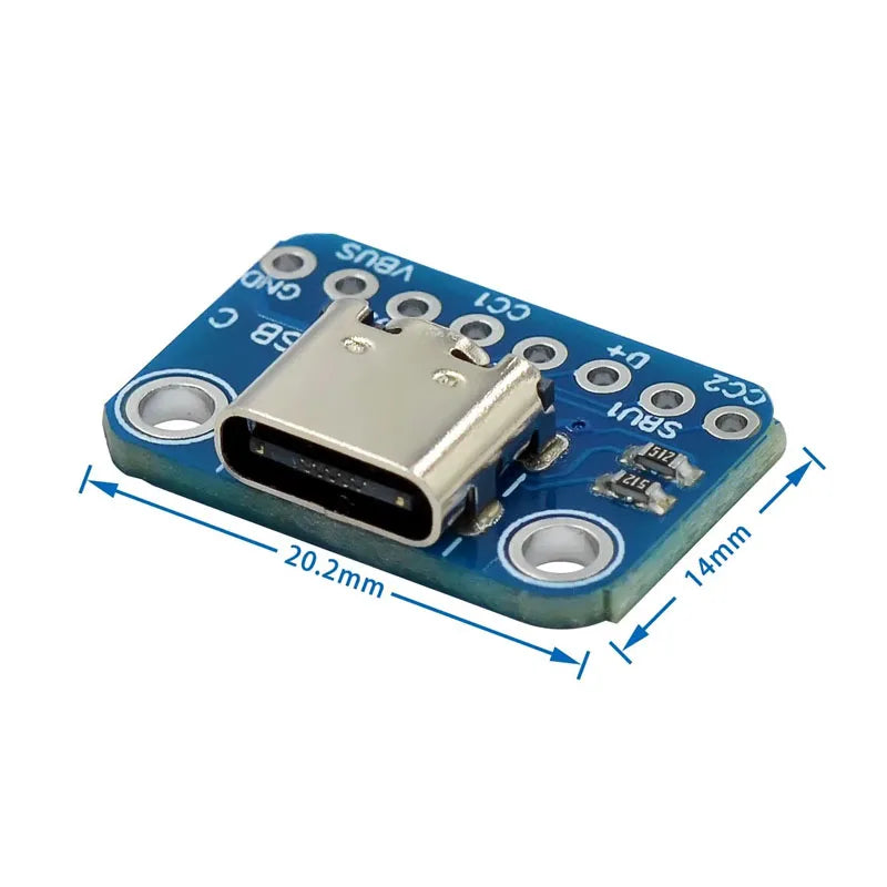5Pcs USB TYPE-C Conversion Board 2.54MM CC1 CC2 5.1K Pull-down Resistor Connection USB Adapter Pin DIP Female Base Adapter Board