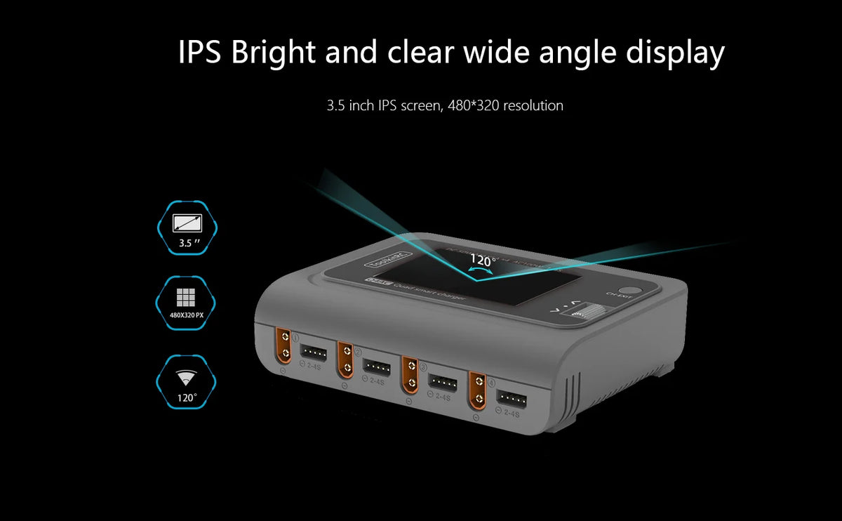 ToolkitRC Q4AC 4x50W 5A AC 100W 4 Port DC Smart Discharger Charger XT60/XT30 Optional for 1-4S Lipo Battery