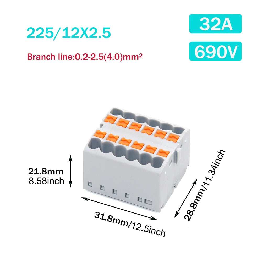1PCS Wire Electrical Connectors PTFIX 2.5mm Wire Merging And Branching Device Push-in Terminal Block Connector Mount On Din Rail