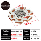 DC3V/6V/12V IR LED 60 Degree 850nm 940nm Chip 10W High Power Light3535 4Chips Infrared Lamp Ceramic Beads With 20mm Copper Board