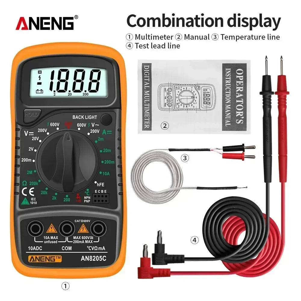 ANENG AN8205C Volt Ohm Multimetro Tester Meter With Thermocouple LCD Backlight Portable Digital Multimeter AC/DC Ammeter