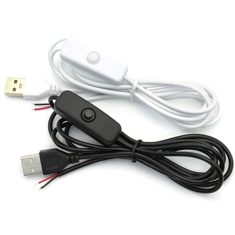 1.5M USB Connector Cable Extension 2 Pin Power Supply Wire On/Off Switch Electrical 5V Wire Black/White For LED Lighting DIY