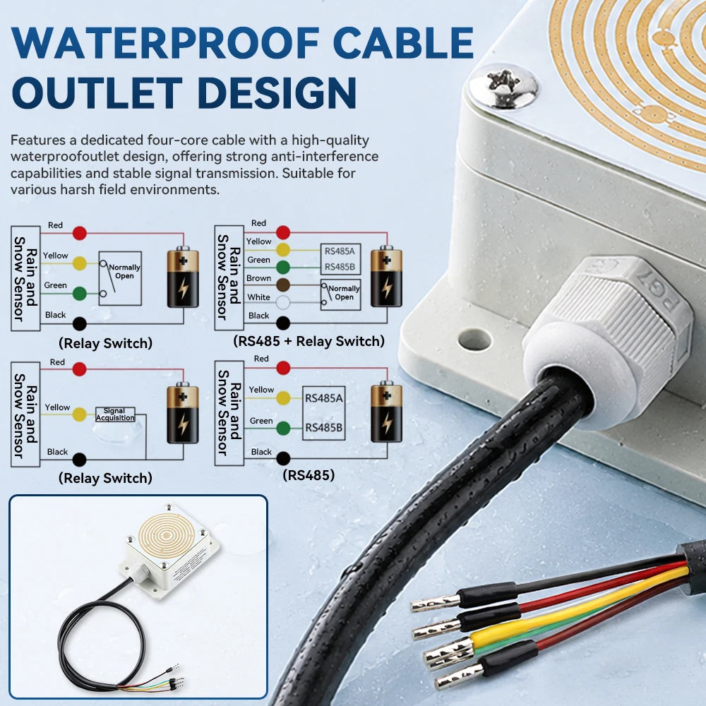 Rain and Snow Sensor Transmitter IP65 Output RS485 0-2V 0-5V 0-10V 4-20mA Weather Induction Detection Heating Anti-icing