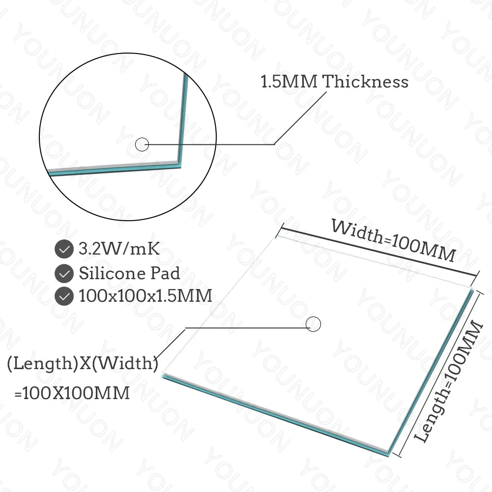 2 Pieces 100x100mm Thermal Pad 0.5mm/1mm/1.5mm/2mm/2.5mm/3mm/4mm/5mm Thickness GPU CPU Heatsink Cooling Conductive Silicone Pad