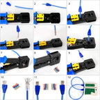 ZoeRax RJ45 Cat6/5e/5 Crimp Tool Kit with 20PCS Cat6 pass through Connectors and Covers, Wire Punch Down Cutter,Cable Tester