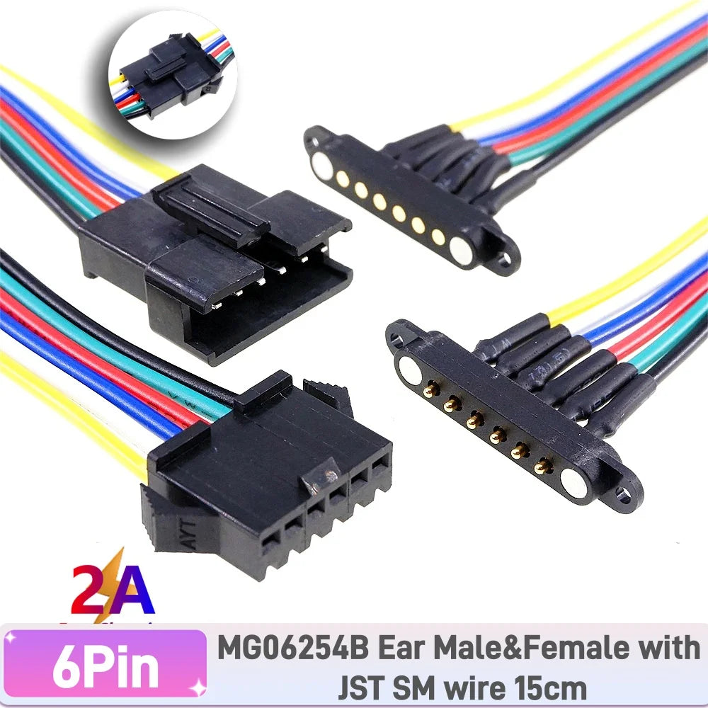 1 Set 2A 3A JST SM Plug DC Magnetic Pogo Pin Connector 2 3 4 5 6 Pin Male Female 2.54 mm Socket Adapter for LED Strip Lamp