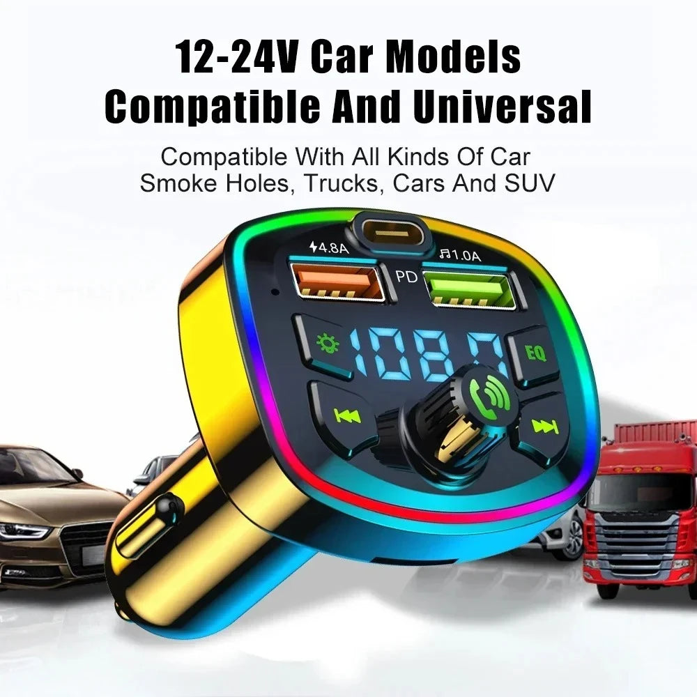 Car Charger Bluetooth 5.0 FM Transmitter Receiver Dual USB Car MP3 Player Adapter Auto Stereo Radio Handsfree Wireless Car Kit