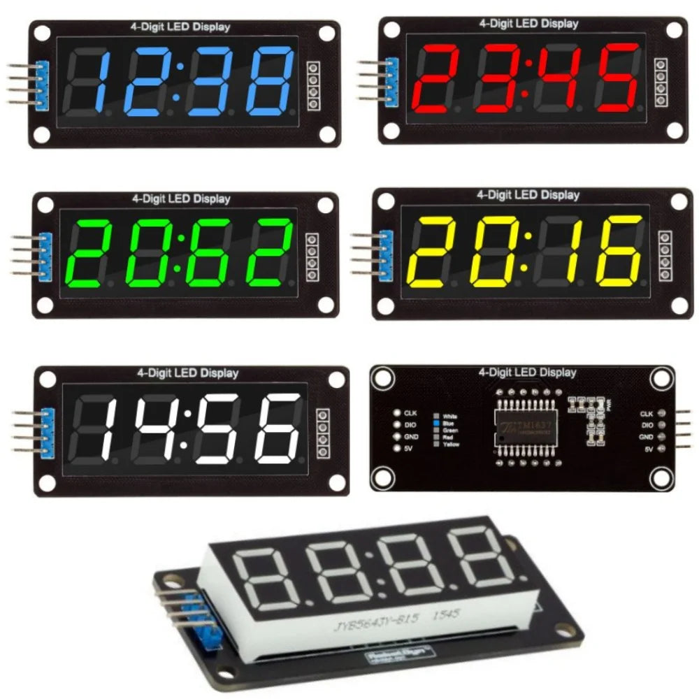 TM1637 0.36" 4 Bit LED Digital Tube Display 7 Segments Red Green Blue Yellow White LED Module Board with Pin for Arduino