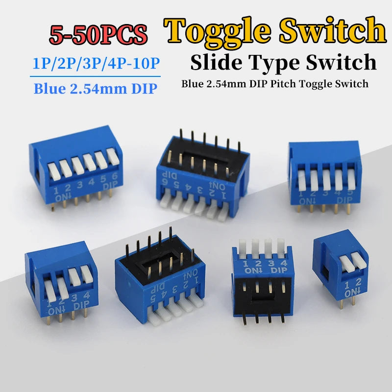 5-50Pcs Blue Right Angle DIP Switch 2.54MM Spacing Side Position Piano Type 1P/2P/3P/4P/6P/8P/10P/12P Bit Electronic Component