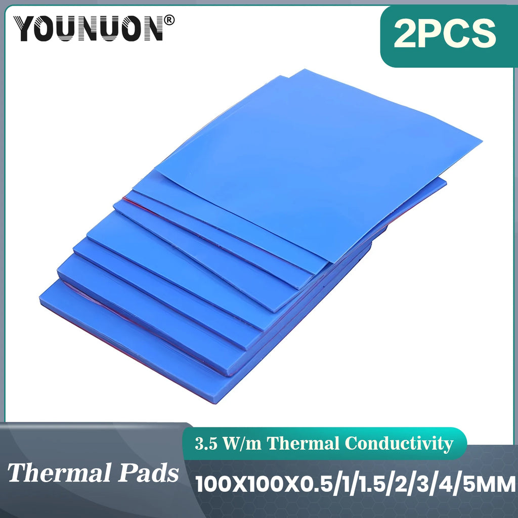 2 Pieces 100x100mm Thermal Pad 0.5mm/1mm/1.5mm/2mm/2.5mm/3mm/4mm/5mm Thickness GPU CPU Heatsink Cooling Conductive Silicone Pad
