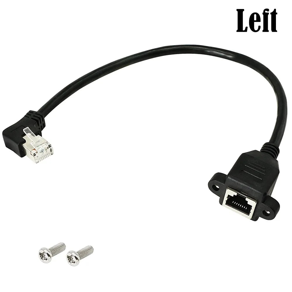 90/180/270 Degree Right Angle RJ45 Male to Female Cat5/6 Ethernet LAN Extension Adapter Cable  Screw panel mount Ethernet 30cm