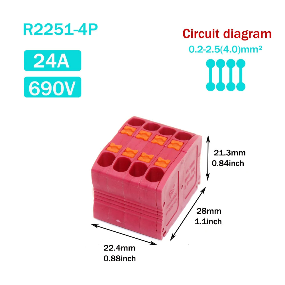 Wire Electrical Connectors Wire Push-in Terminal Block multiple in multiple out Connector Mount On Din Rail with fixing Hole