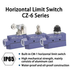 Limit Switch CNTD CZ‑6001, Sealed Horizontal Travel Switch, IP65 Waterproof, 1NO 1NC 15A 380VAC, Plastic Housing for Industrial