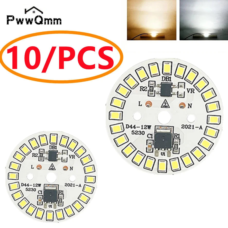 PwwQmm 10pcs/lot LED Chip 15W 12W 9W 7W 5W 3W No Need Driver AC 220V-240V SMD 2835 Cold Warm White Round Lamp Beads for Bulb
