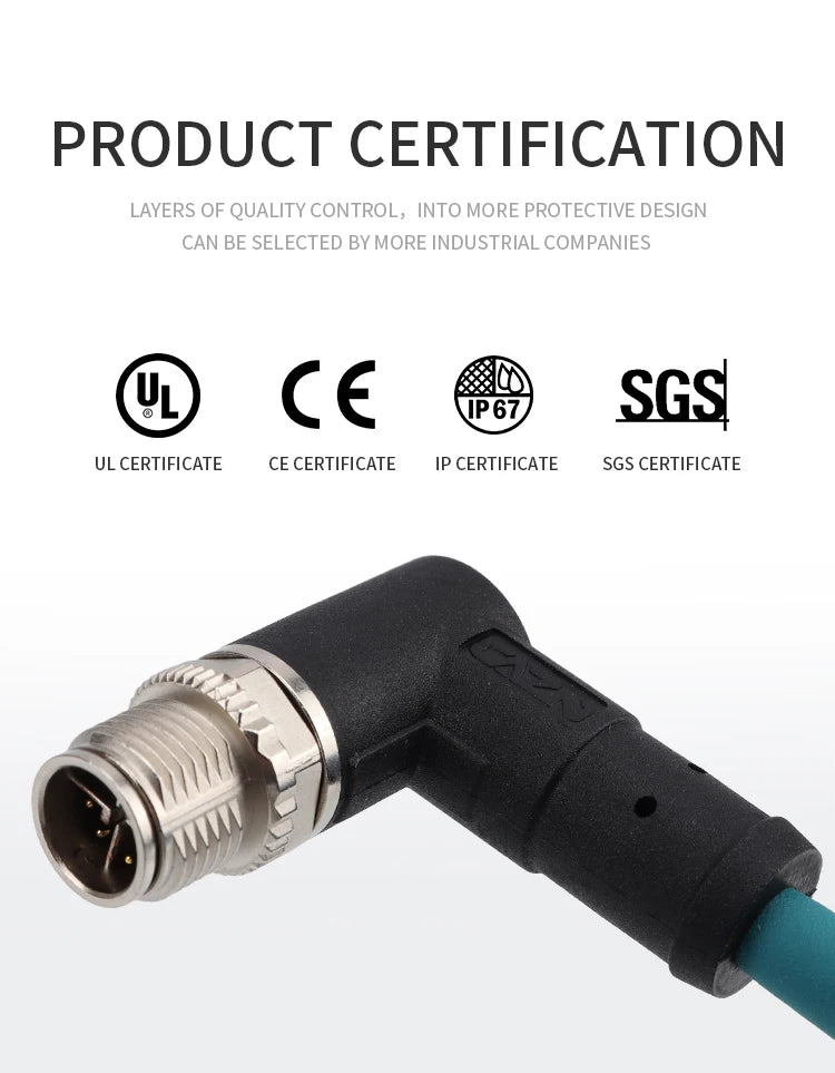 Factory M12 8 Pins X Code Molded Plug Male Female Straight  Angled to Open Ethernet Cable CAT5E 6A PVC PUR Data Type Connectors
