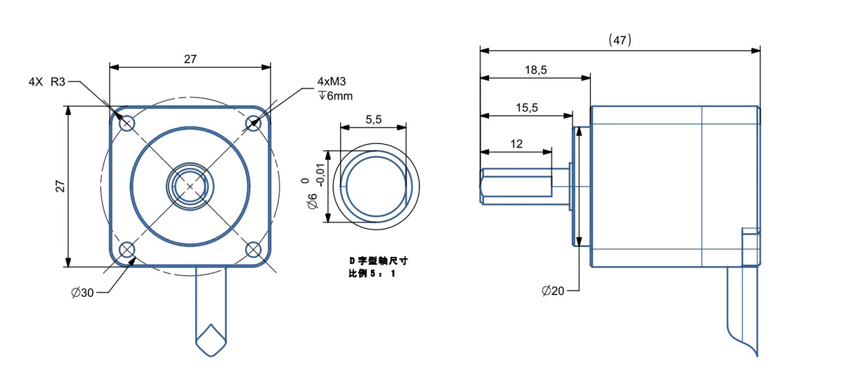 27mm Absolute Rotary Encoder RS485 RS232 CAN CANopen Modbus RTU Communication 6mm Solid Shaft IP54