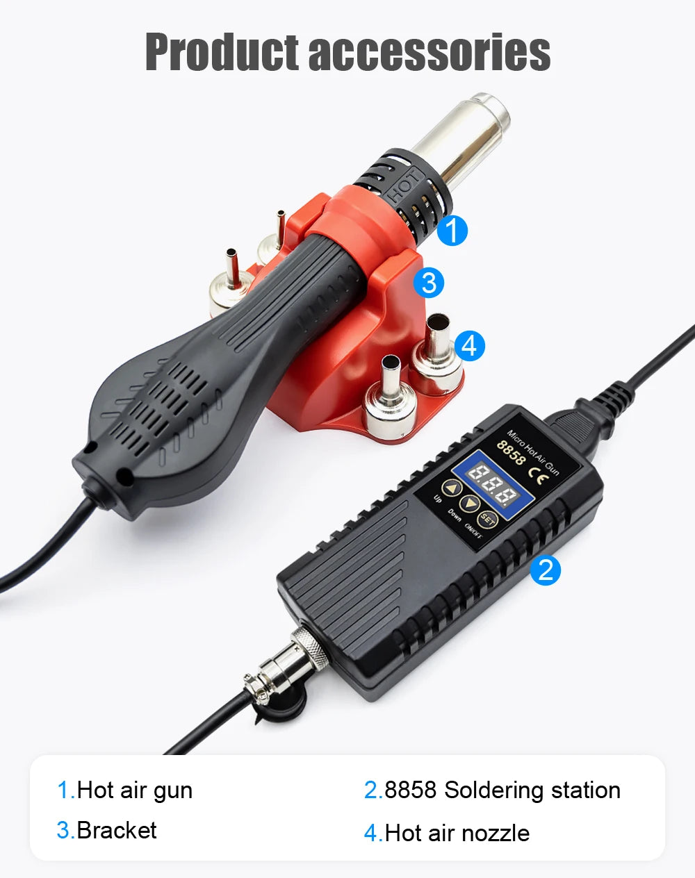 JCD 8858A Micro Hot Air Gun 750W Soldering Rework Station LCD Digital Display Hair Dryer Welding Repair Tools BGA SMD Heat Gun