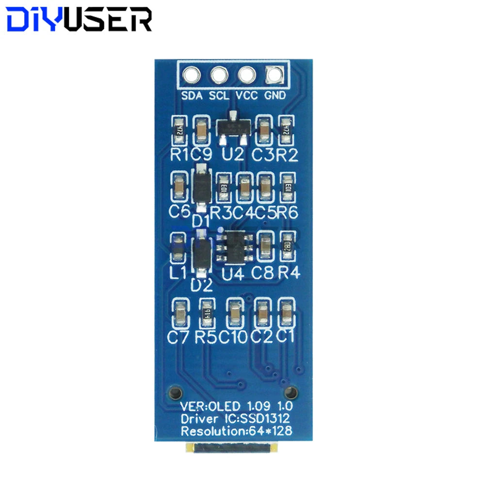 1.09 Inch OLED Display Module 128x64 White SSD1312 I2C, 4 Pin Interface for Raspberry Pi, Low Power Wide View