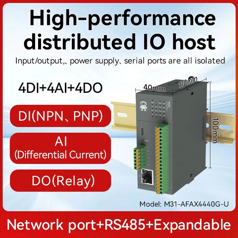 RS485 RJ45 DI/DO/AO/AI Distributed Remote IO Module CDEBYTE M31-U Series Modbus NEW Version Support PNP NPN DIP Free Splicing