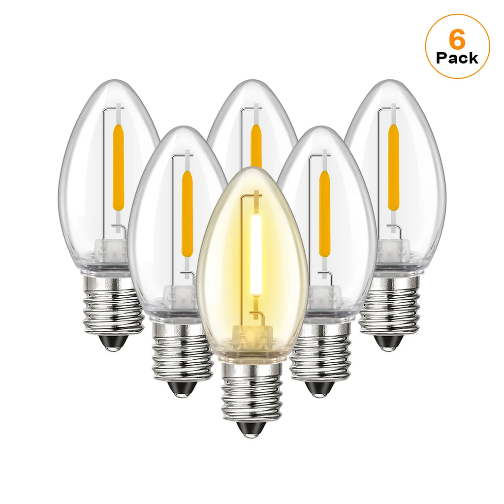 50PCS C7 LED Light Bulbs Plastic Shatterproof E12 Candelabra Base 1W Equal to 10W Replace Bulb For Outdoor  Decor String Lights