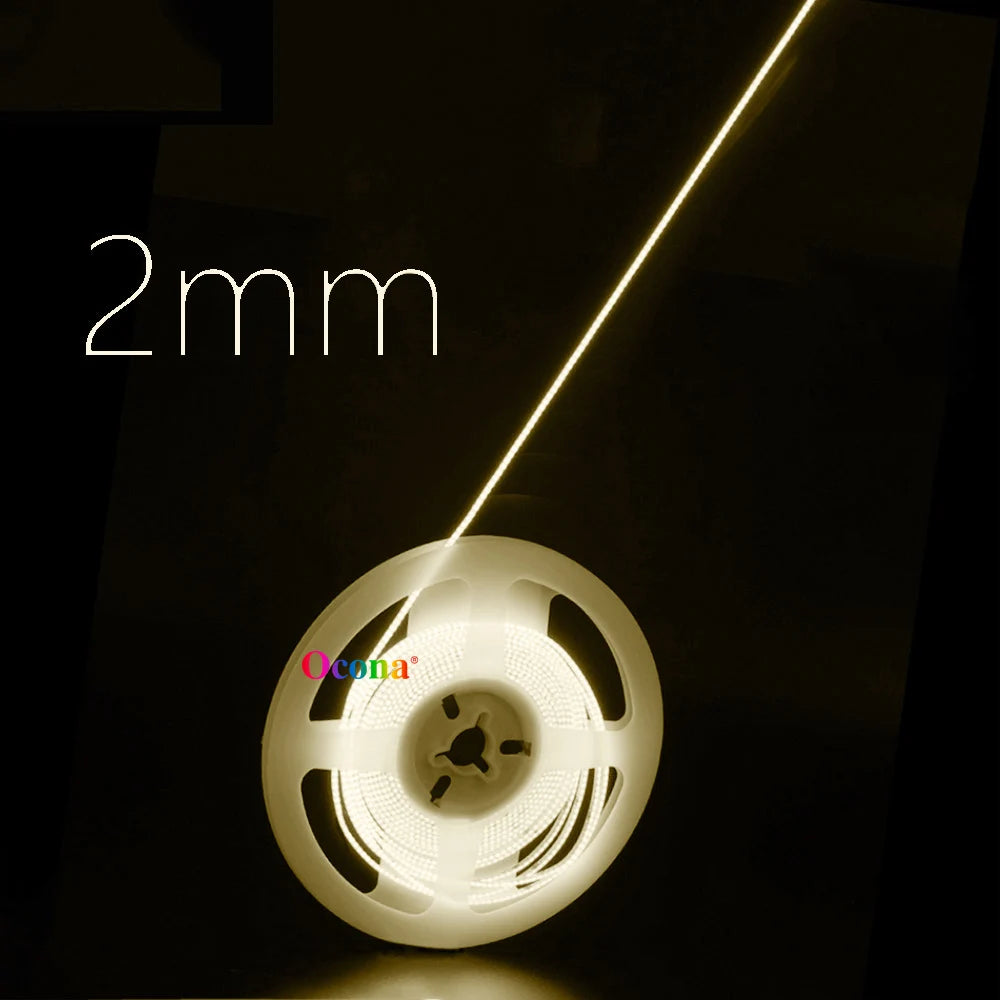 Ultimate Thin 2mm COB LED Strip Light for DIY Craft Cabinet Shelf 12V Filament Warm Cool White Flexible Linear Tape Lights Bar