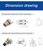 CAZN M8 Angled Male Back Mount Socket 3/4/5/6/8 Core Aviation Plug IP67/68 Waterproof Welding PCB Connector