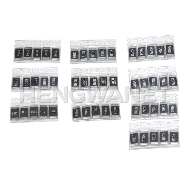 50PCS Alloy resistances 2512 SMD Resistors Samples kit 10 kindsX5pcs=50pcs R001 R002 R005 R008 R010 R015 R020 R025 R050 R100