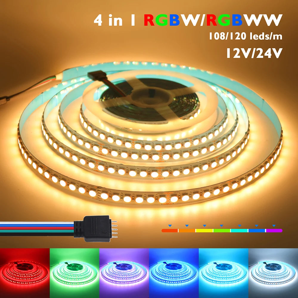 5m RGBW RGBWW Led Strip Light 4 Colors In 1 Chip 12V 24V 5050 120 60 108 LEDs Flexible Tape Ribbon RGB Warm White DC Home Decor