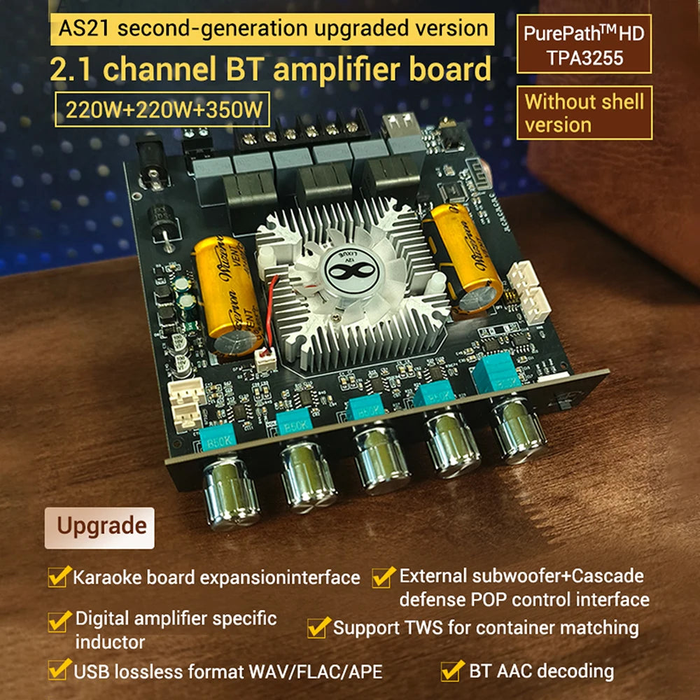 DC 16-38V ZK-AS1 2G Second Generation Upgraded 2.1-channel TPA3255 Bluetooth Digital Amplifier Board Module 220W+220W+350W