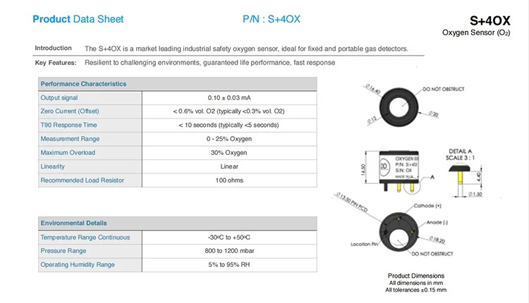DDS Oxygen Gas Sensor S+4OX Oxygen Cell S 4OX