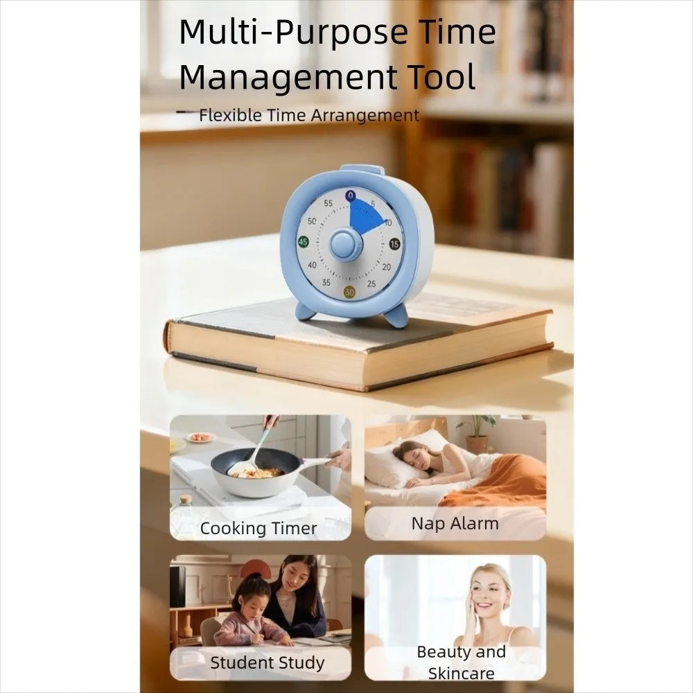 60 Minutes Visual Timer Ultra Silent Visualization Countdown Alarm Clock Self-discipline Round/Square Kitchen Timer