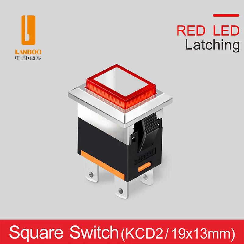LANBOO High-End Quality Latching  Rocker Switch 20A 16Amp Current Push Button 2no2nc with LED 3-8V/9-24V/220V