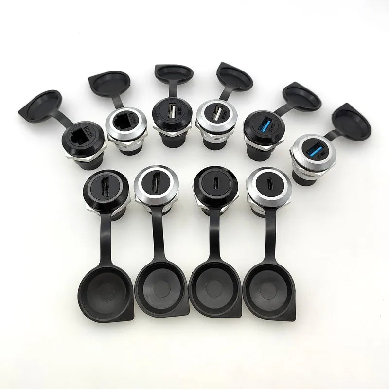 10Pcs Metal D‑Type Panel Mount Socket RJ45 CAT6 HDMI USB3.0 Straight Through Network Connector Module Round Panel Mount Adapter