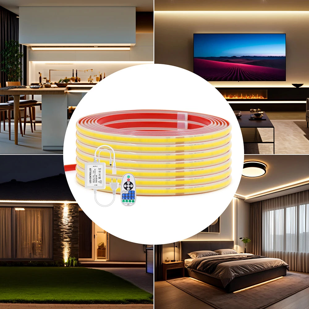 Dimmable COB LED Neon Light Strip Remote Power Kit Wifi Bluetooth Wall Touch 220V 23key Controller 288LEDs/m IP65 Flexible Lamp
