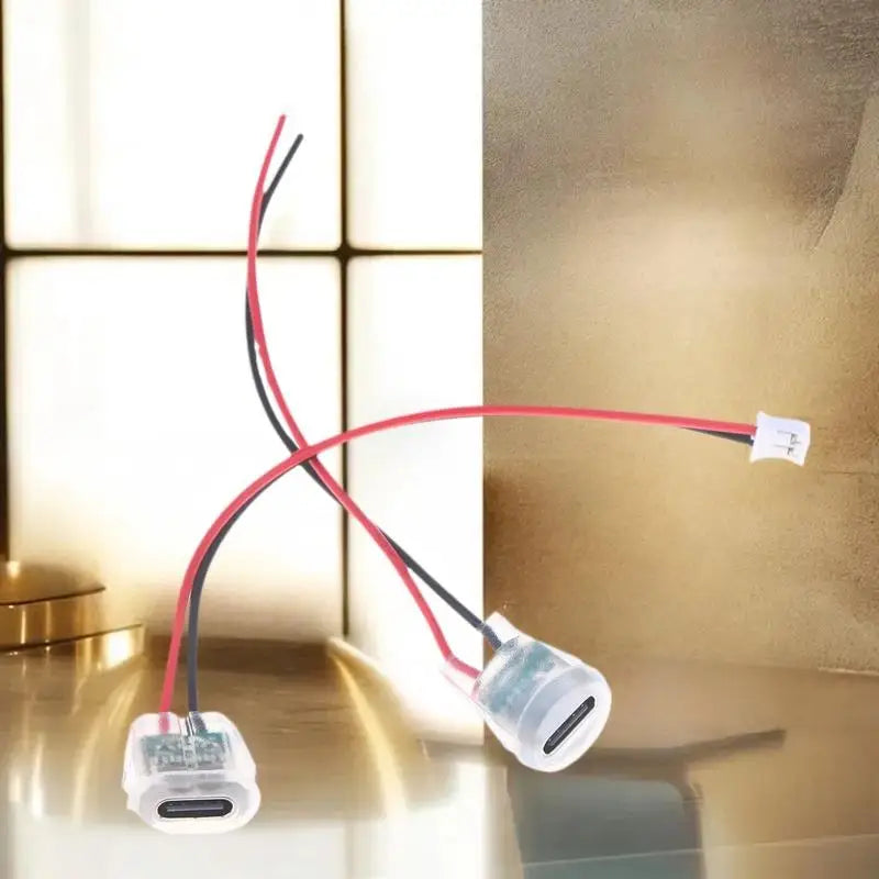 5/10Pcs Transparent 2Pin Waterproof USB-C Female Charging Socket With LED Light Type-C Power Input Connector