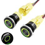 FILN 2PCS 19mm 12V 24V Push Button Switch Ring Button Latching IP65 Waterproof with LED 1NO1NC Pre-Wired Harness 5Amp Marine car