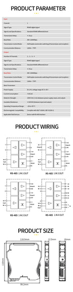 RS485 Repeater Intelligent Isolation 1 In 1 Out 2 Out 4 Out Module Industrial Grade DIN Rail Mounting RS485 Converter