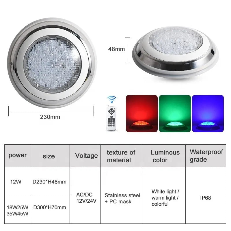LED Piscina Luz Submersible Lamps Stainless Steel LED Swimming Pool Light IP68 Waterproof 12V Outdoor RGB Underwater Light Pond