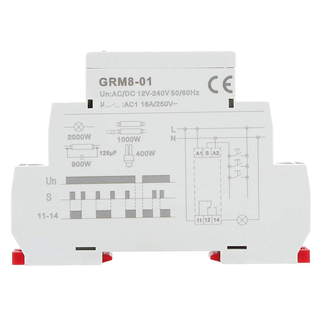 GRM8-01 Electronic Impulse Relay Din Rail Impulse Latching Relay Impulse Memory Relay AC/DC12-240V 35mm DIN Rail Mounting