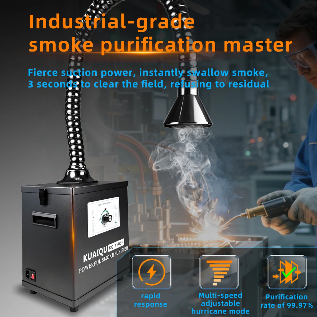 KUAIQU 150W/80W/30W Fume Extractor Smoking Instrument AC 110V 220V Activated Carbon Filter Sponge Solder Iron Smoke Absorber