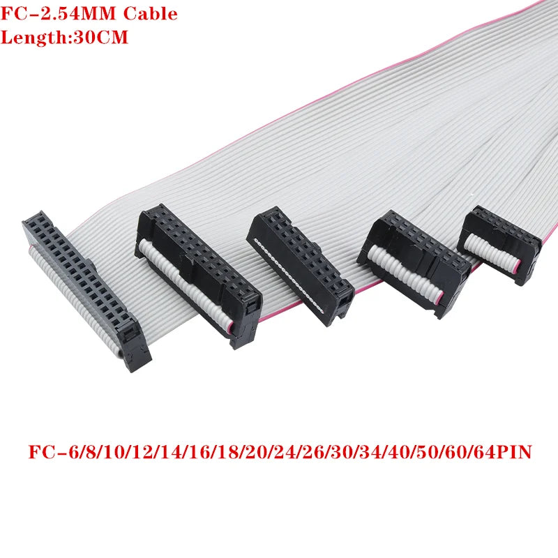 Gray 30CM Flat Ribbon Data JTAG ISP Download Cable 2.54MM Pitch FC-6/8/10/12/16/20/26/30/40/50/60/64 PIN for DC3 IDC Box Header