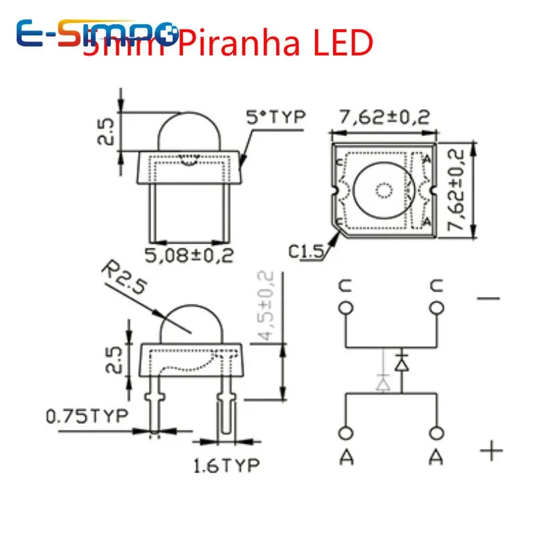 100pcs Pink Red CW WW Blue Green Amber Round F3  F5 20mA Clear Light-Emitting-Diodes 4Pin High Brightness Piranha Superflux LED