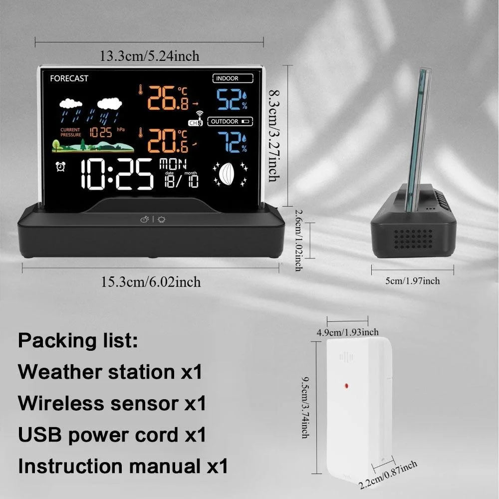 Wireless Weather Station Indoor Outdoor Thermometer Hygrometer Barometer Forecast Digital Color Display for Home Office