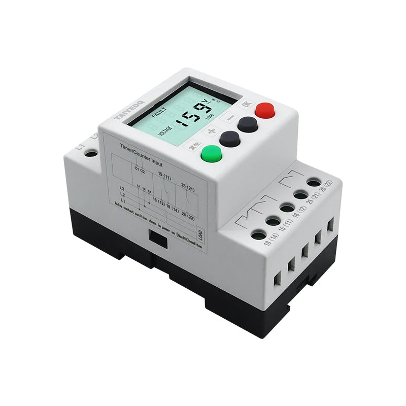 380V With LCD Backlight Display 3 Phase Din Rail Adjustable Under Over Voltage Protector Monitoring Sequence Protection Relay