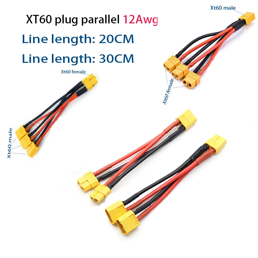 XT60 Parallel Battery Connector 1 Male to 3 Female Cable Dual Extension Y Splitter Silicone Wire for Increase Battery Capacity