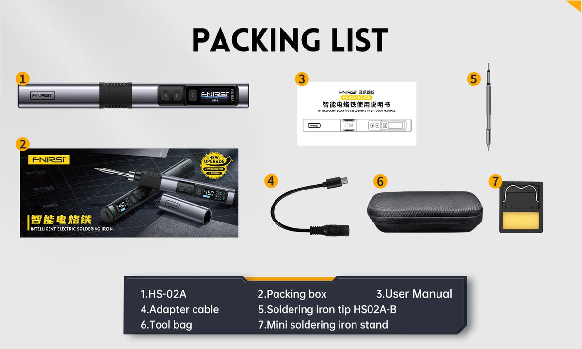FNIRSI HS-02 Smart Electric Soldering Iron PD 100W Adjustable Constant Temperature Fast Heat Portable Soldering Iron Station Kit